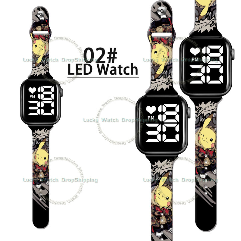 البوكيمون LED ساعة أنيمي الشكل بيكاتشو طباعة LED سوار رياضي إلكتروني ساعة الاطفال الهدايا الرجال النساء العصابات