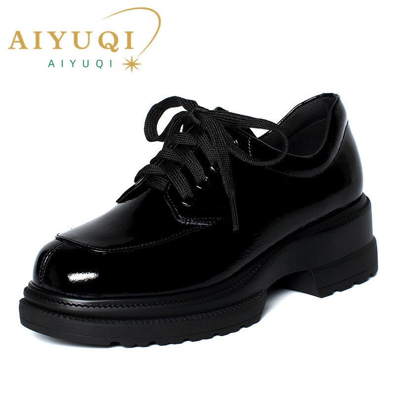 حذاء نسائي بدون كعب من AIYUQI موديل 2023 حذاء أكسفورد برباط جديد حذاء نسائي ذو نعل سميك أنيق من جلد البقر للربيع