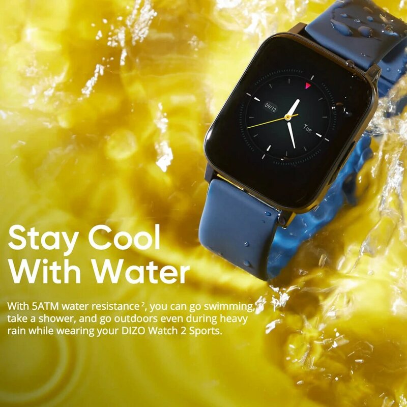 ريلمي ساعة رياضية ذكية مقاومة للماء للرجال والنساءساعات Techlife DIZO 2، شاشة لمس بالكامل، 1.69 بوصة، بلوتوث