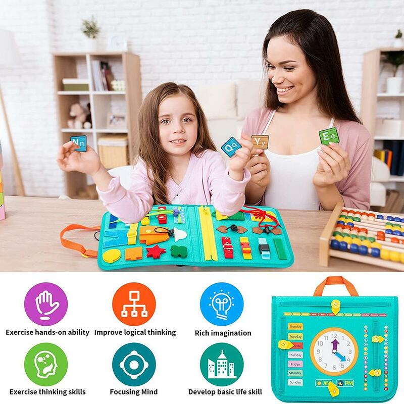 Kids Montessori Toys For Toddlers Busy Board Sensory Fine Motor Skill Early Educational Learning Buckle Toys For Boys Girls