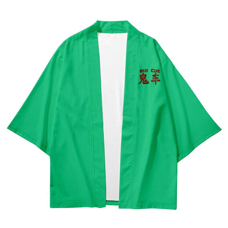 الأخضر الشاطئ Harajuku اليابانية مجموعات 5XL 6XL موضة كيمونو Kimetsu لا Yaiba الرجال النساء سترة Haori Obi الملابس الآسيوية بدل رجالي
