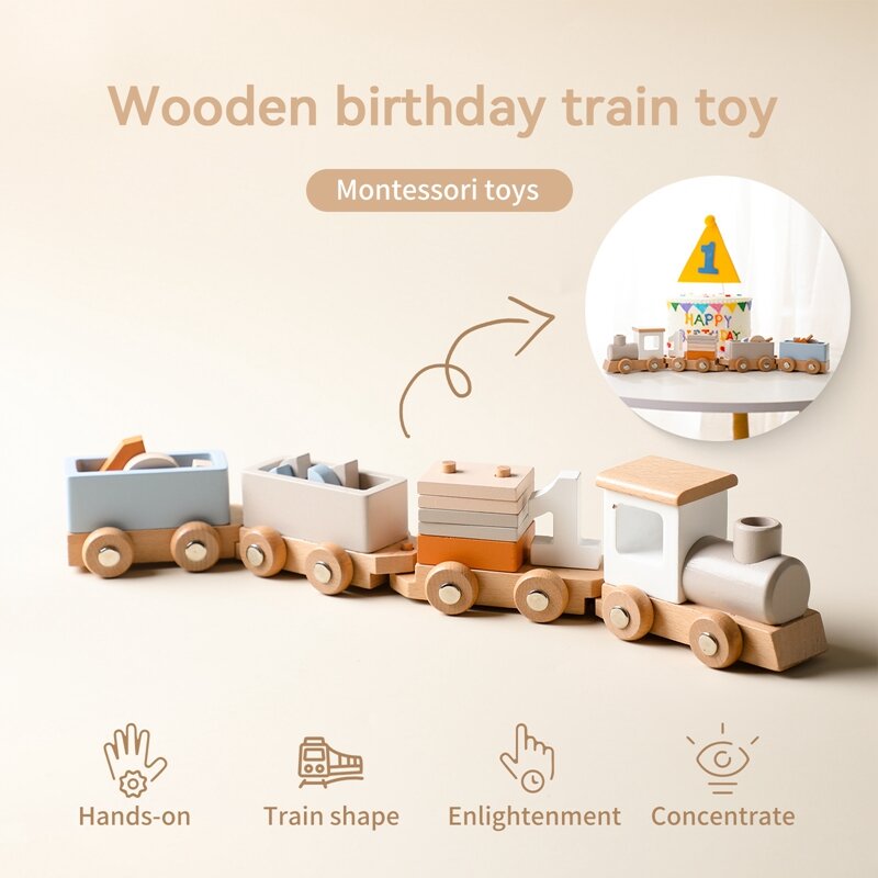 قطار خشبي لعبة عيد ميلاد مونتيسوري لعب اطفال ورضيع لعب تعليمية طفل خشبي عربة طفل تعلم اللعب عدد من الخشب