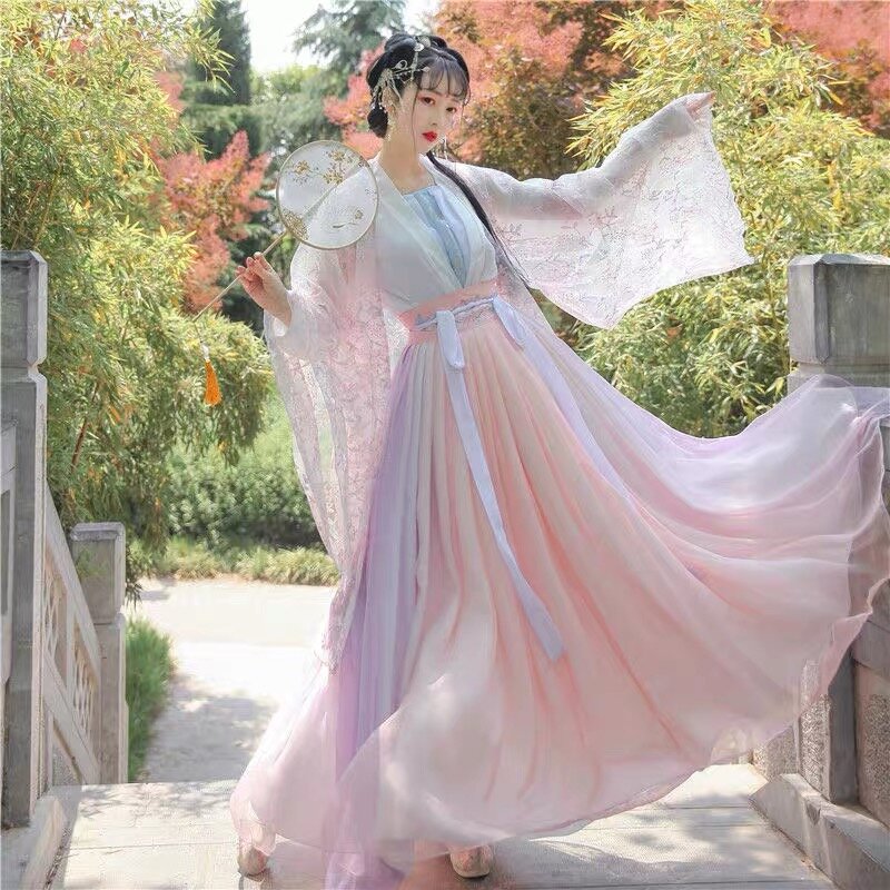 الصينية التقليدية Hanfu فستان المرأة أنيقة هان سلالة الجنية ملابس رقص الأميرة تأثيري كرنفال مرحلة الأداء