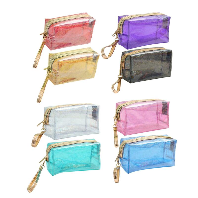 4Pcs PVC Transparent Toiletry Bag with Handle Strap Zippered Waterproof Bathroom Vacation Portable Wash Bag Makeup Bag Pouch