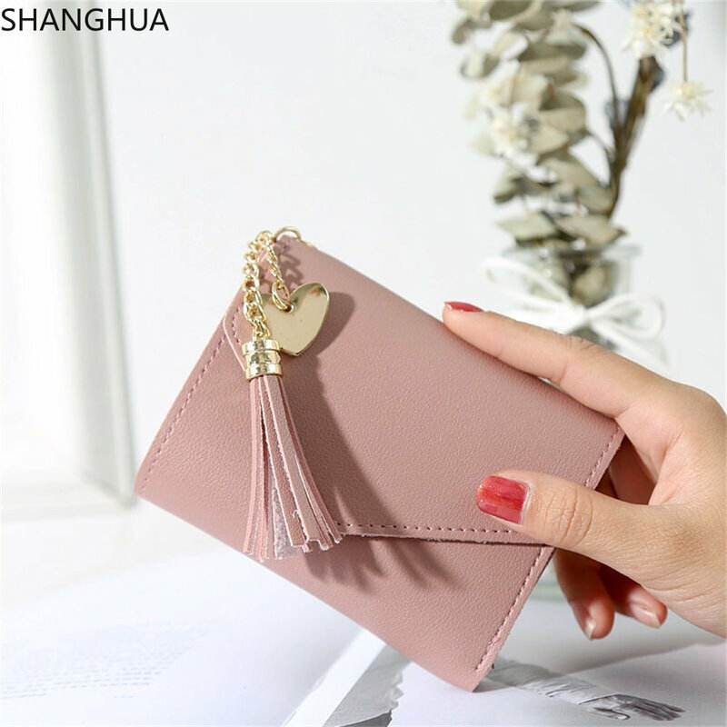شانغهوا محفظة صغيرة الاتجاه على شكل قلب قلادة بسيطة موضة متعددة الوظائف نمط يتشي المرأة بطاقة المحفظة
