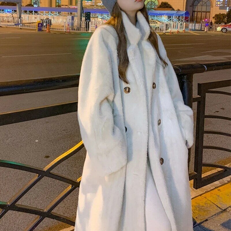 معاطف الشتاء الدافئة مع مزدوجة الصدر ، X-طويلة Blends ، مريحة وأنيقة ، الملابس الجمالية الكورية ، الحد الأدنى دافئ ، والأزياء #4