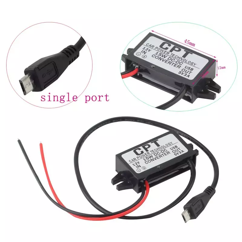Newest Car Power Technology Charger DC Converter Module 12V To 5V 3A 15W with Micro USB Cable Durable Dropshipping
