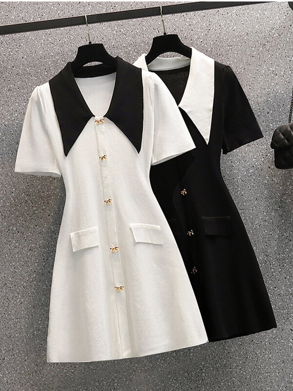 فستان بفيونكة ميدي على الطراز الكوري من تصميمات هيبورم لعام 2023 فستان أنيق غير رسمي بتصميم كلاسيكي فساتين سهرة مُزينة بقطع قماش مختلفة
