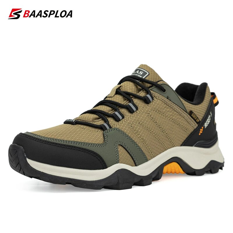 Baasploa 2023 الرجال أحذية المشي عدم الانزلاق حذاء رياضة مقاومة للاهتراء في الهواء الطلق أحذية جلدية مقاوم للماء حجم كبير 41-50 تسلق الأحذية