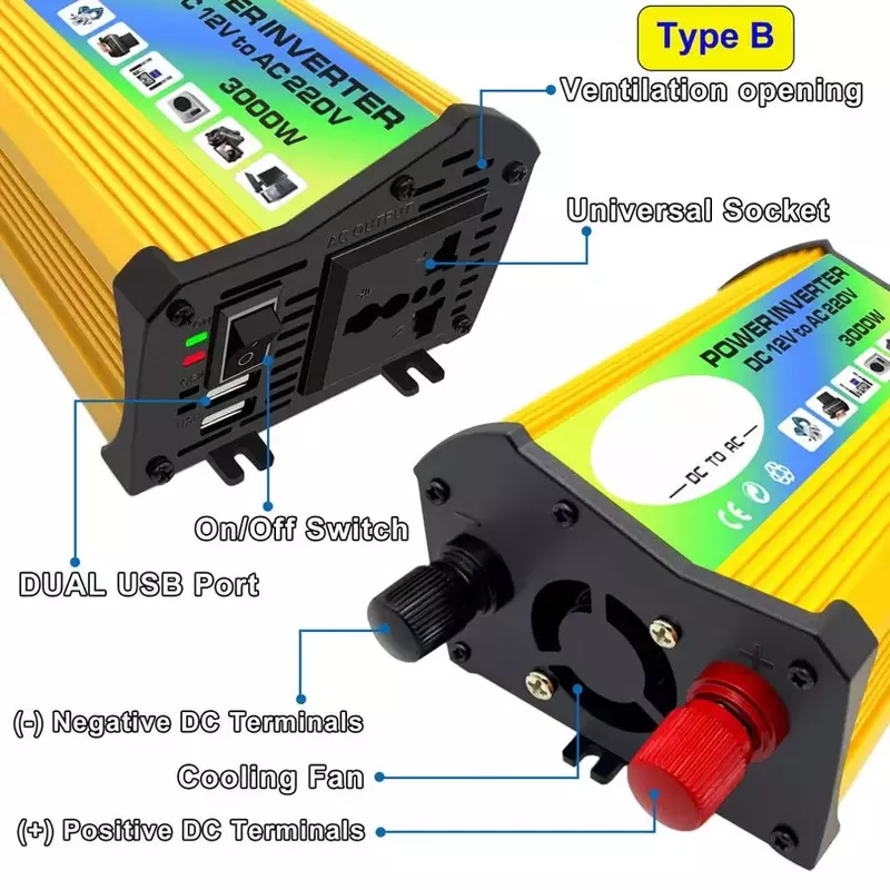 300W 12V to 220V/110V Dual USB Car Power Inverter Converter Charger Adapter Voltage Transformer Modified Sine Wave