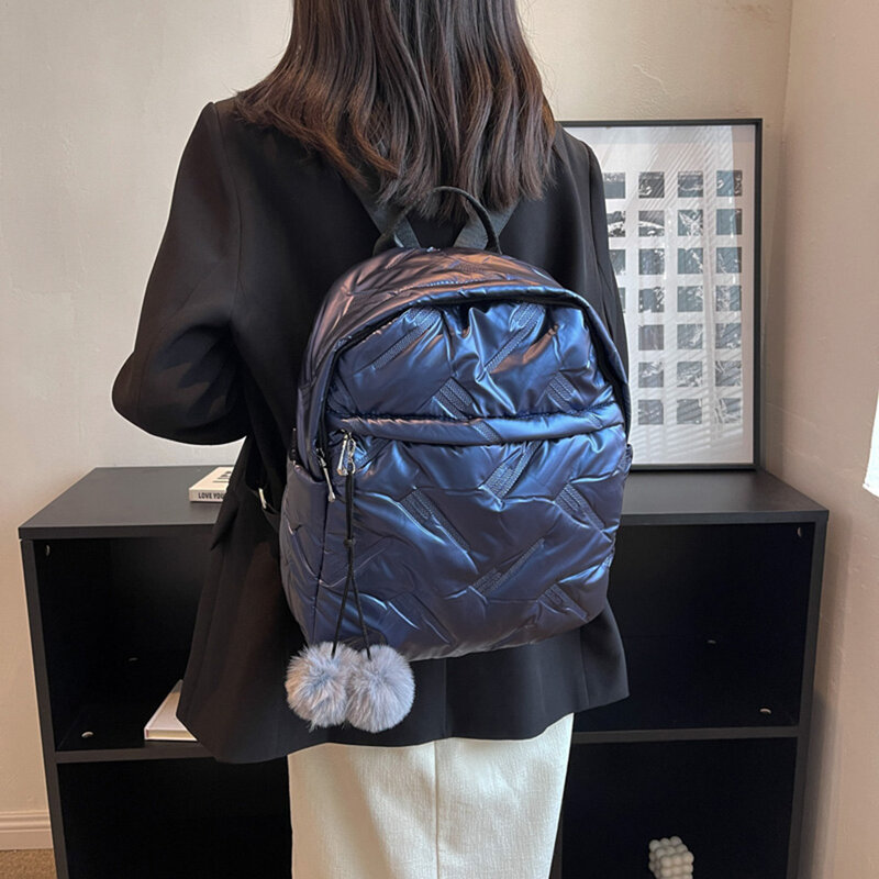 حقائب مدرسية للطلاب مقاوم للماء بلون المرأة مبطن على ظهره بسيطة سستة مبطن حقيبة ظهر قطن مع الكرة Pompom