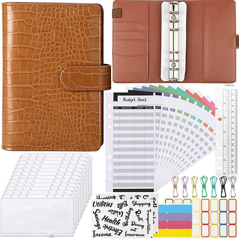 A6 Budget Binder Budget Planner,37Pc 6 Holes Ring Binder Notebook With Binder Covers,Budget Sheets,For Travel & Diary