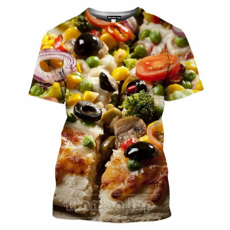 2022 الصيف الغذاء البيتزا ثلاثية الأبعاد طباعة قصيرة الأكمام قميص الرجال النساء الهيب هوب متعة الحفلات تي شيرت 6xl