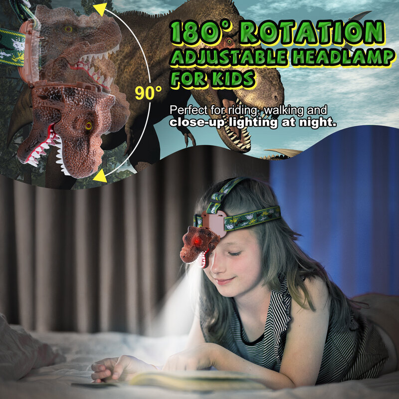 LED كشافات رأس ديناصور مصباح للأطفال لعبة على شكل ديناصور المصباح مصباح يدوي طافوا دينو رئيس ضوء للتخييم التنزه حفلة القراءة