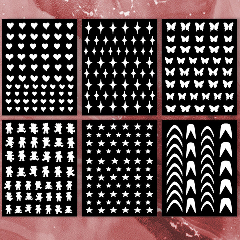 1pcs Painting Hollow Template Nail Art Sticker love butterfly star Pattern Decal Back Glue Stencil DIY Painting Spray Template 2