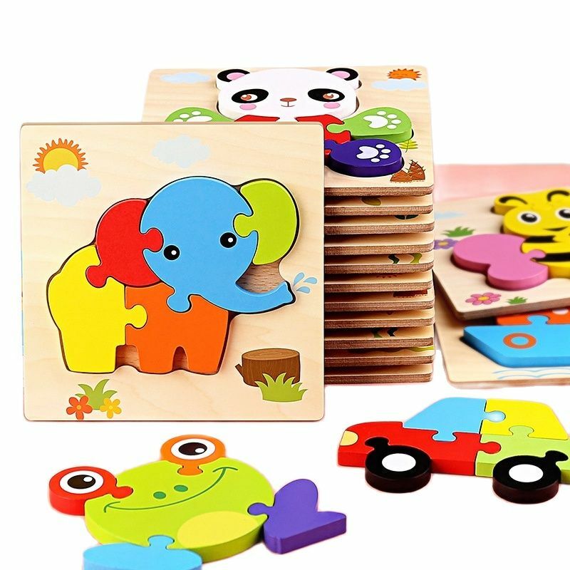 ألعاب الأطفال خشبية ثلاثية الأبعاد لغز Tangram الأشكال تعلم الكرتون الحيوان الذكاء بازل قطع لعب للأطفال التعليمية