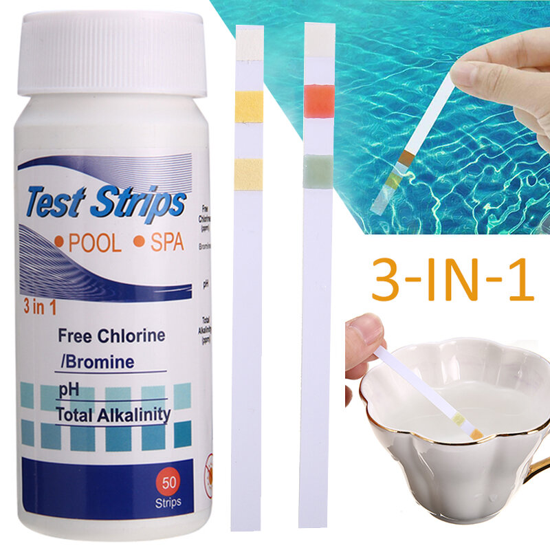 50pcs 3 in 1 Swimming Pool Water Quality Tester Suitable for PH Value chlorine Bromine Hardness Test Strips