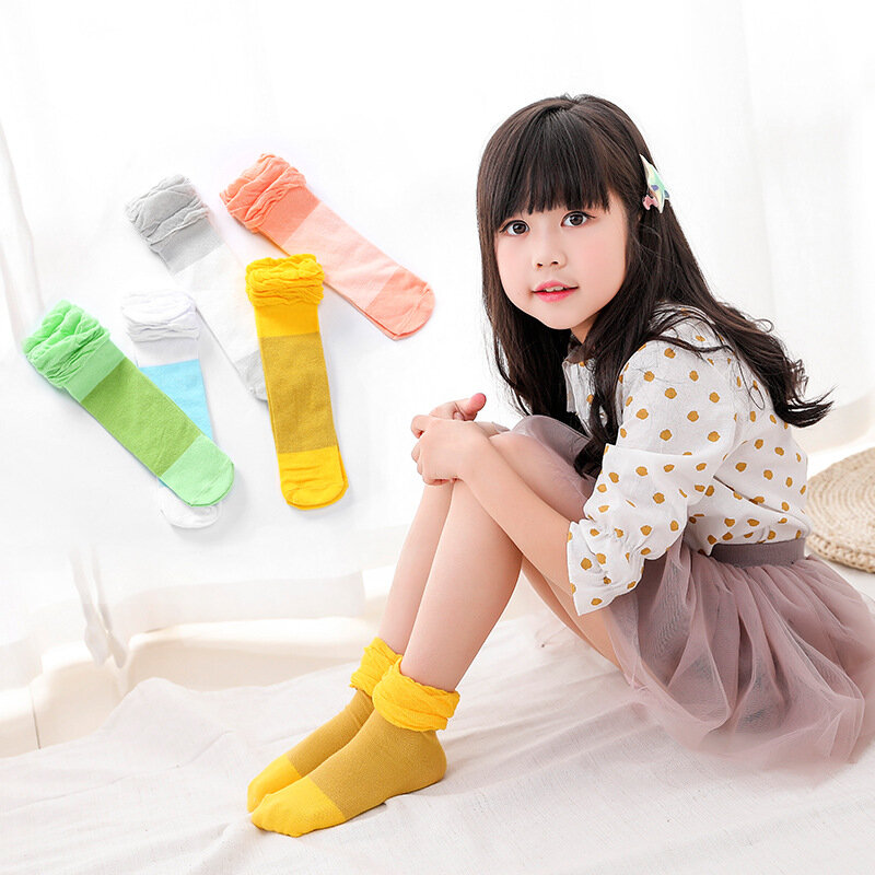 الأطفال الجوارب الكورية جوارب قطنية لينة للفتيات بالجملة جوارب أنبوبية 2-12y جميل الرضع الاطفال الجوارب أصفر برتقالي أخضر
