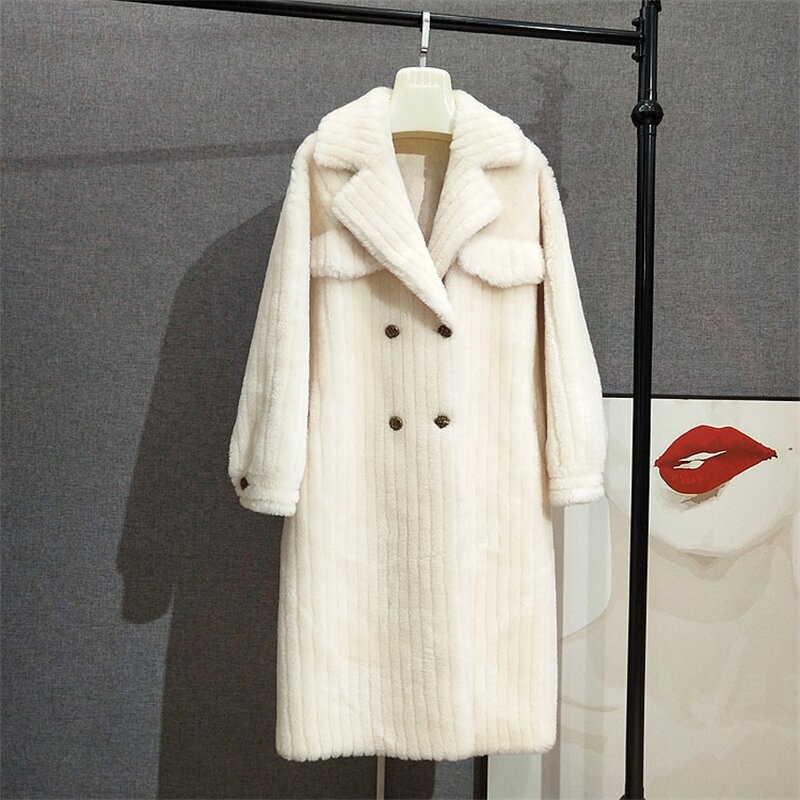 معطف فاخر للسيدات من الأغنام موديل رقم JT360 معطف طويل دافئ للنساء بمقاس كبير للشتاء #5