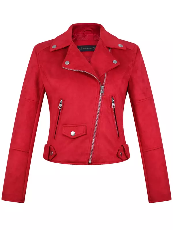 2021 Autumn Winter Women Motor Biker Soft Faux Suede Leather Jackets Female High Street Short Red Matte Outerwear Coats Clothing