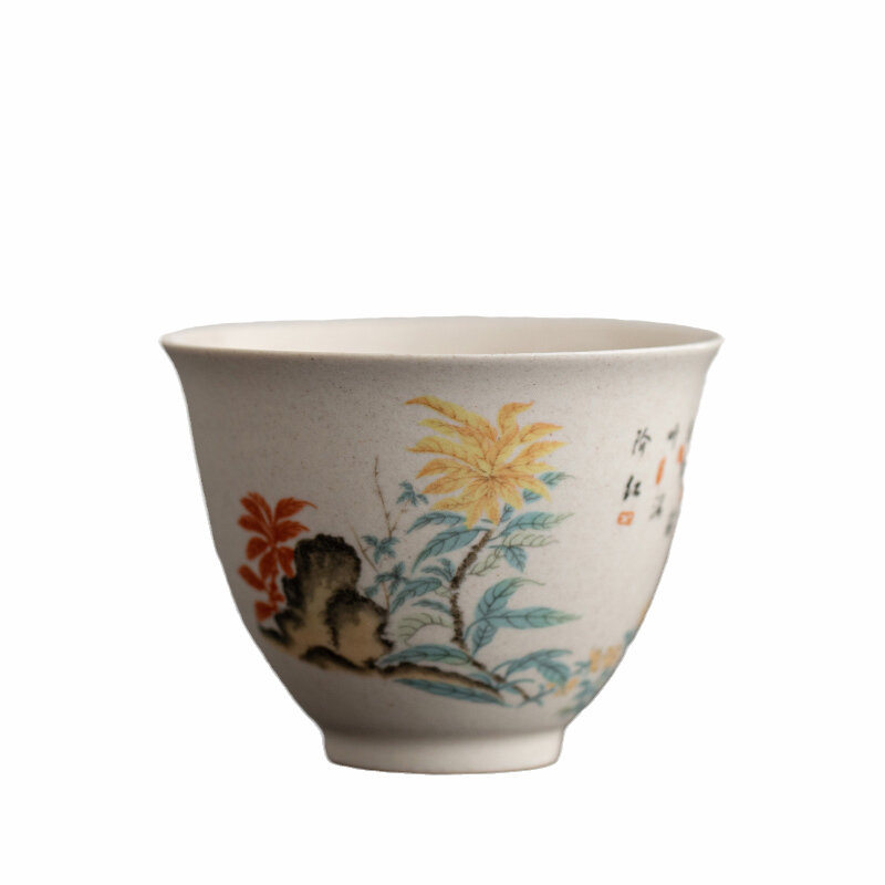 التقليدية اليدوية السيراميك فنجان الشاي رسمت باليد الزهور والطيور الشاي السلطانية السفر التأمل كوب طقم شاي المنزلية 40 مللي