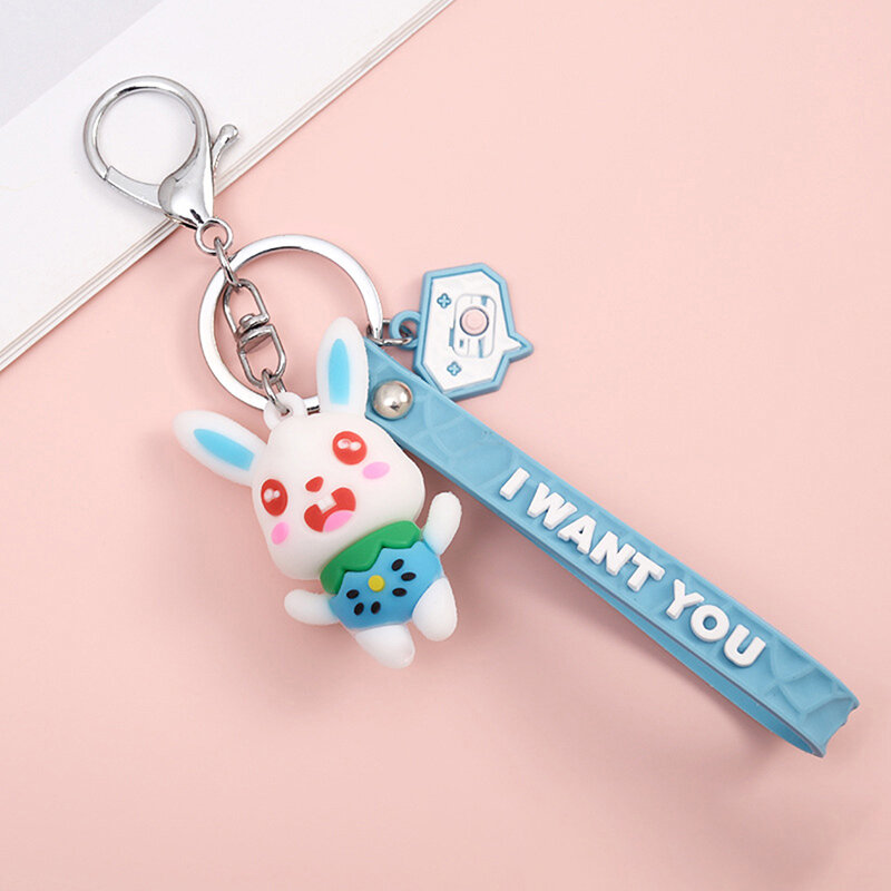 Cute Animal Chinese Rabbit Keychains Colorful Resin Pendants Key Chain Keyrings For Key Bag Handmade Easter Jewelry
