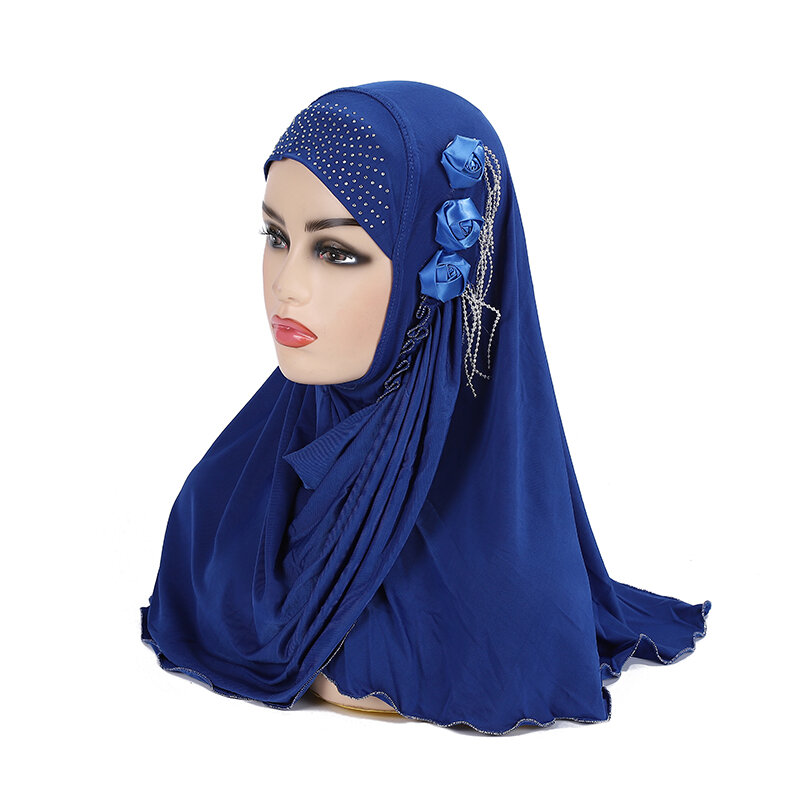 حجاب جميل للبنات المسلمات H357a مع سلاسل زهور إسلامي بسحب على أميرة وشاح عمامة لف الرأس قبعات شال