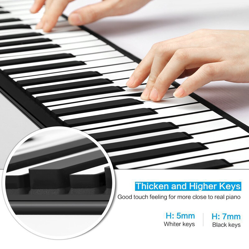 البيانو الإلكترونية المدرفلة باليد 88 مفتاح سميكة المهنية المحمولة طوي للأطفال المبتدئين الممارسة مع وتر الإصدار
