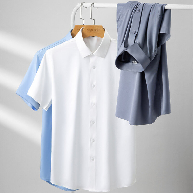 قمصان للرجال قصيرة الأكمام تمتد الصيف بلون لينة نصف كم الرجال قميص الأعمال 5XL منتظم صالح بدون جيب الجبهة #2