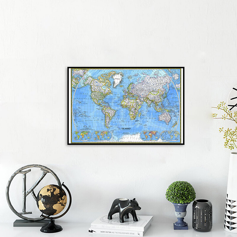90*60 سنتيمتر خريطة العالم (1981) النسخة الأفقية خريطة العالم ديكور المنزل ملصقات جدار خريطة الزخرفية الملصقات والمطبوعات