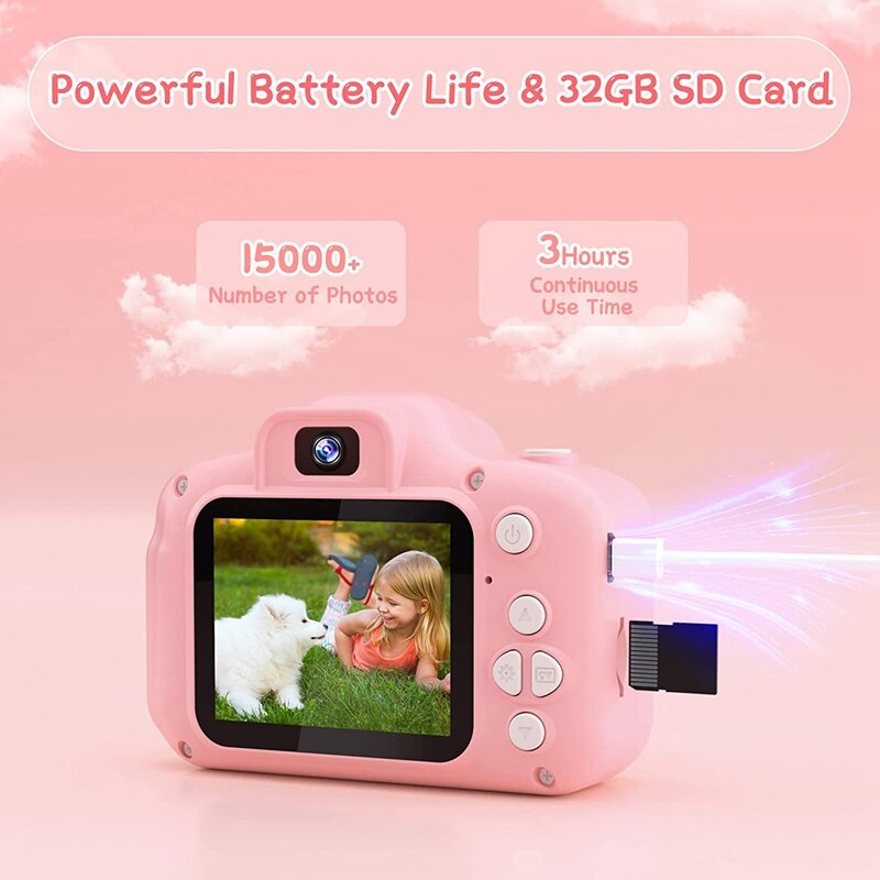 ألعاب كاميرا للأطفال للأولاد والبنات في عمر 3-9 سنوات ، HD 1080P كاميرات فيديو سيلفي رقمية للأطفال الصغار مع بطاقة SD 32GB