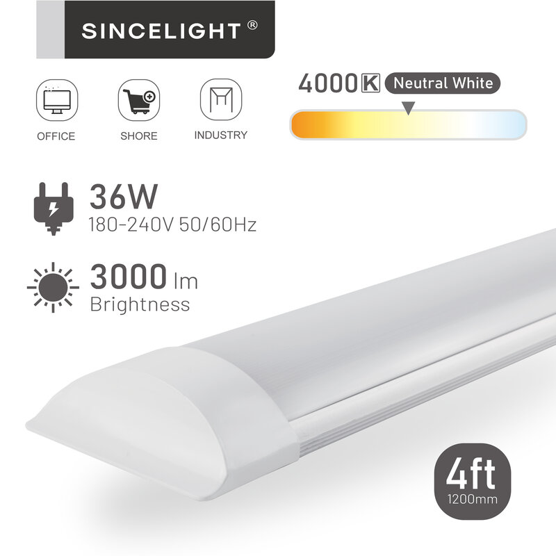 حزمة من 5 ، 36 واط 4ft LED تركيبات باتن المتكاملة أنبوب مصباح خطي 4000 كيلو يوم الأبيض 1210x750x27.5 مللي متر الجدار و السقف الإضاءة