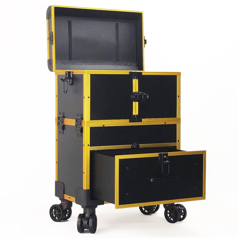 الألومنيوم سعة كبيرة طوي متعدد الطبقات السفر كامل ماكياج الفنان الجمال مانيكير حقيبة حقيبة تروللي بعجلات صندوق تخزين مستحضرات التجميل