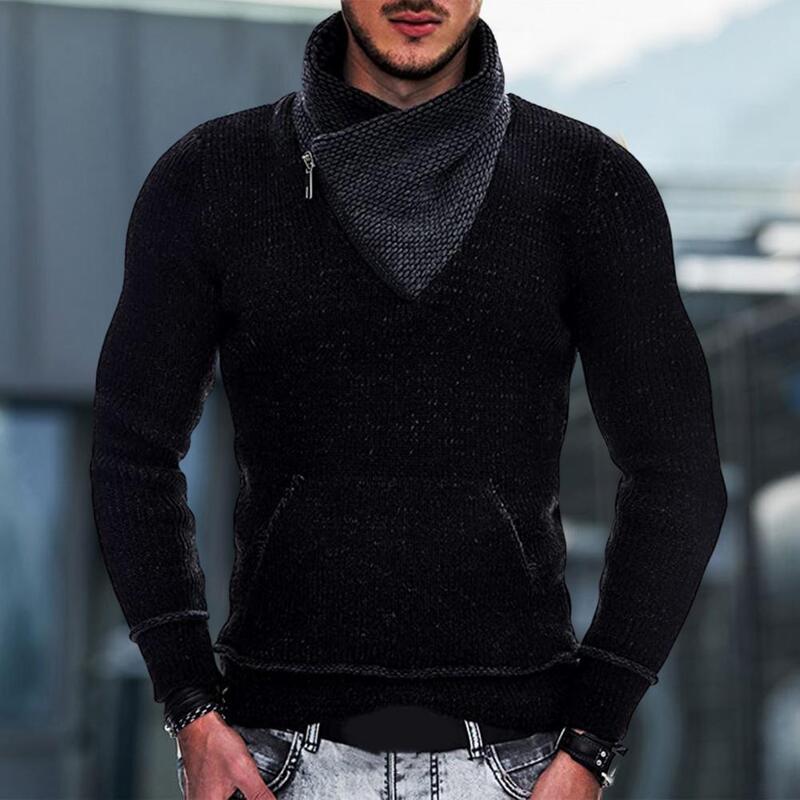 Autumn Sweater Pullover Knitting High Collar Pockets Casual Men Sweater   Men Sweater  for Shopping