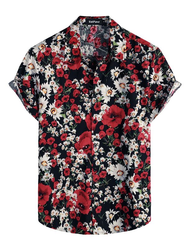 قمصان الصيف هاواي المطبوعة بالأزهار قميص الرجال النساء موضة قصيرة الأكمام بلوزة رجالي مهنة التلبيب قمصان الشاطئ قمصان المراهقين #6
