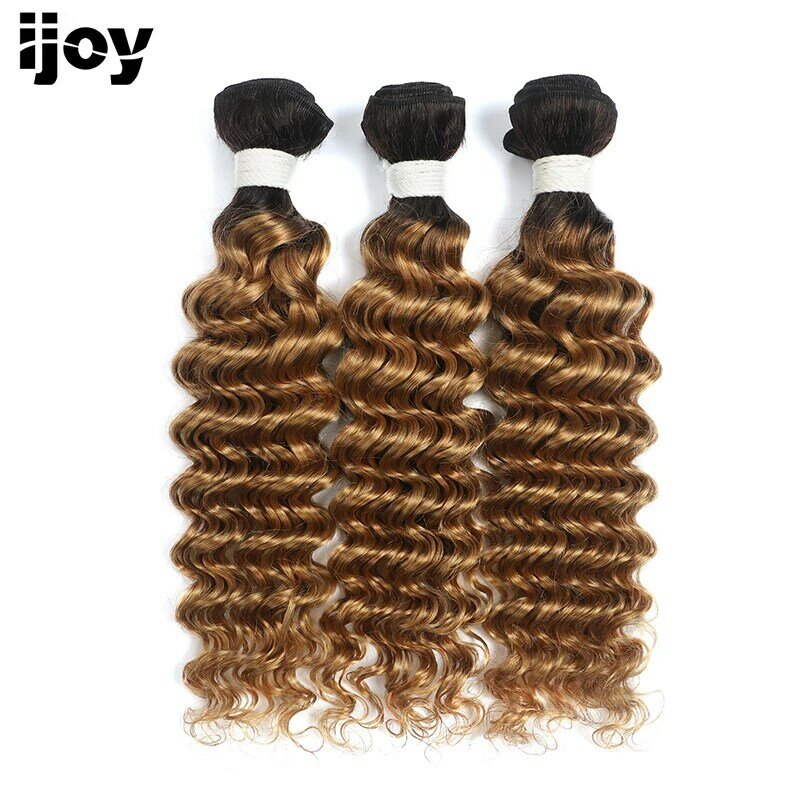 Deep Wave Human Hair Bundles With Closure IJOY Ombre Blonde Colored Hair Weave Bundles With Closure 13x4 Non-Remy Hair Extension #2