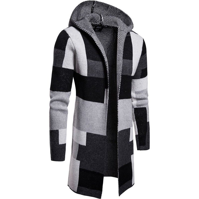 Male Brand Knitted Sweater Coats Men Stripe Color Splicing Jackets Fashion Long Cardigan Coat Outerwear Sweaters Drop Shipping