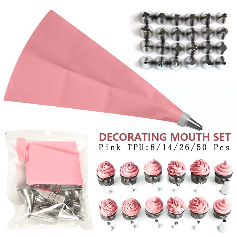 8/16/26 Silicone Pastry Bag Tips Kitchen DIY Cake Icing Piping Cream Decorate Tool Reusable Pastry Bag+Stainless Nozzle
