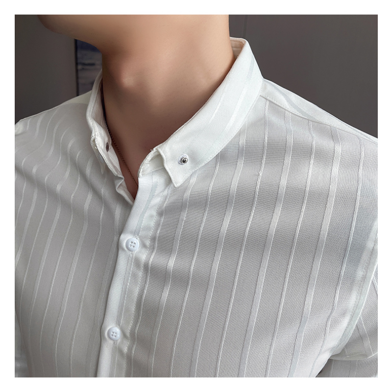 ربيع جديد طويل الأكمام شريط قميص الرجال 2023 بسيط سليم صالح عادية الأعمال ملابس رسمية قميص أوم فستان النادي الاجتماعي قميص