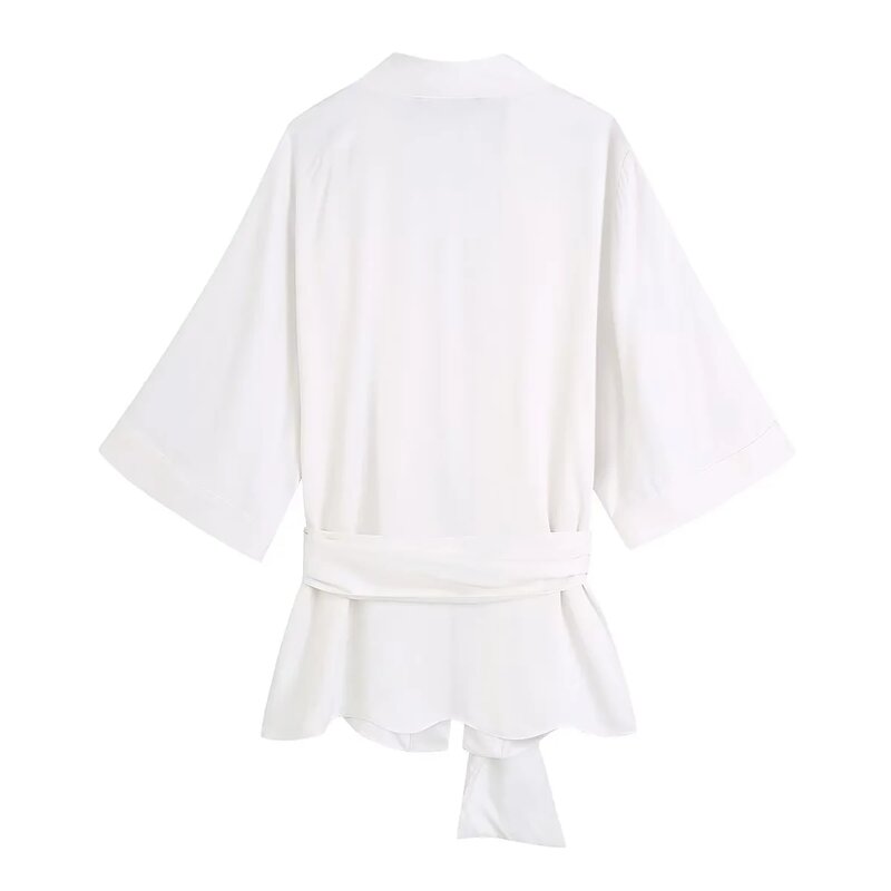 Xitimeao نساء موضة مع حزام أبيض قمصان خمر كم قصير بدون أزرار أنثى البلوزات Blusas شيك القمم
