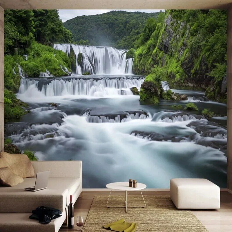 مخصص 3D خلفيات الحديثة الشلالات الطبيعة صورة المشهد جداريات التلفزيون غرفة المعيشة المنزل ديكور جدار اللوحة فريسكو