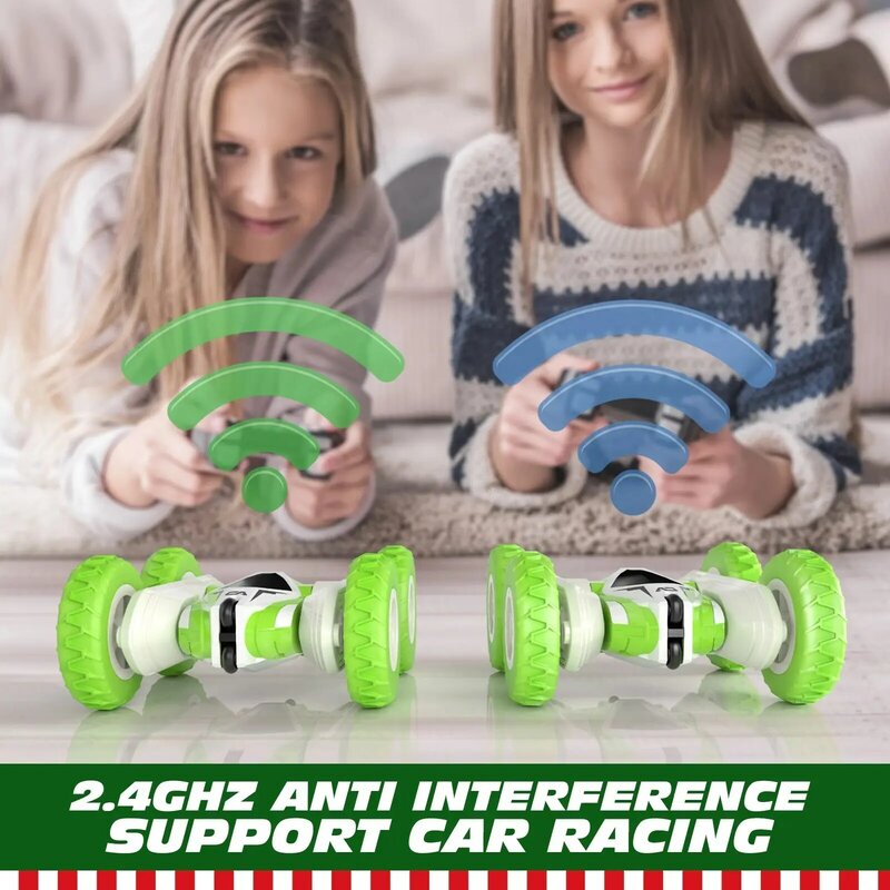 أخضر صغير RC سيارات حيلة سيارة لعبة ، 2.4GHz سيارة التحكم عن بعد مزدوجة الوجهين تقلب 360 درجة الدورية المركبات ، لعب هدايا للأطفال #5
