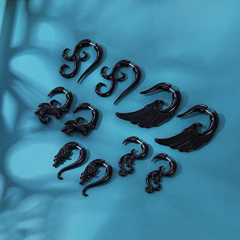 5 أزواج من مجموعة Auricle دوامة وهمية مقياس الاكريليك الأذن مخروط المكونات وهمية القرن أقراط القوطية مثقوب مجوهرات للجسم QiQi