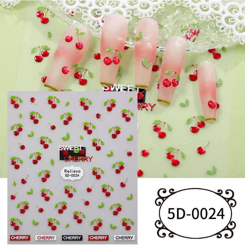 2022 New Fruit Diy Nail Ornaments 5D Relief Nail Stickers Strawberry Peach Nail Stickers Ins Small Decals