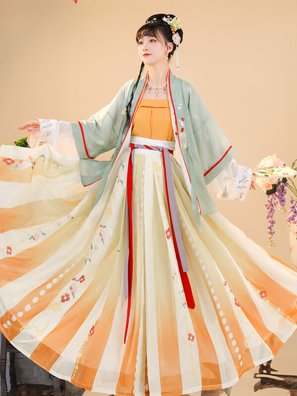 سونغ سلالة Hanfu فستان الإناث الصيف النمط الصيني تحسين القديمة زي الربيع والخريف الجنية اليومية رقيقة نمط مجموعة كاملة