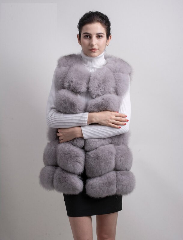 Fashion Winter Real Fox Fur Sleeveless Vest Women Natural Fur Gilet High Quality Genuine Fox Coat Ladies Thermal Slim Fur Jacket