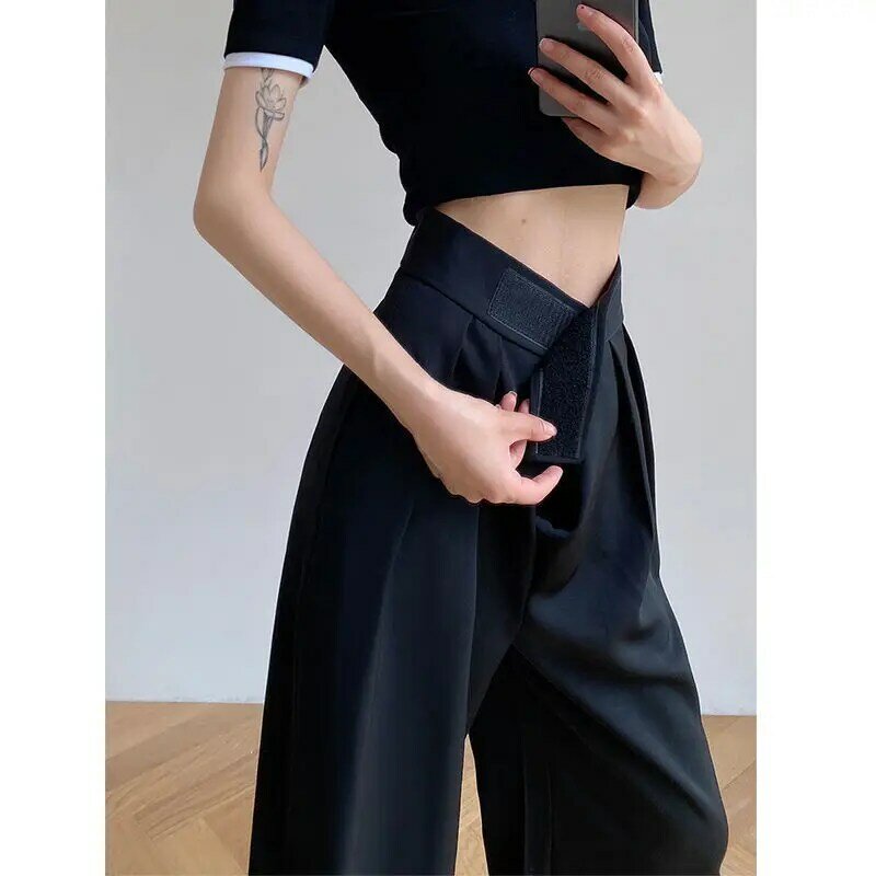 امرأة السوائل السراويل أنيقة واسعة الساق فضفاض عالية الخصر بنطلون بالازو Harajuku الكورية 2022 الإناث الملابس مكتب ارتداء الموضة