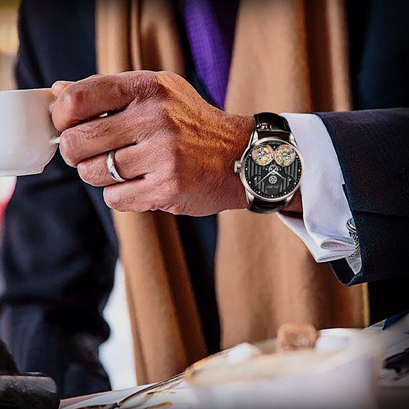 جينليري مزدوجة دولاب الموازنة ساعات الرجال موضة عادية توربيون ساعة للرجال الميكانيكية ساعة اليد 2022 ساعة جديدة
