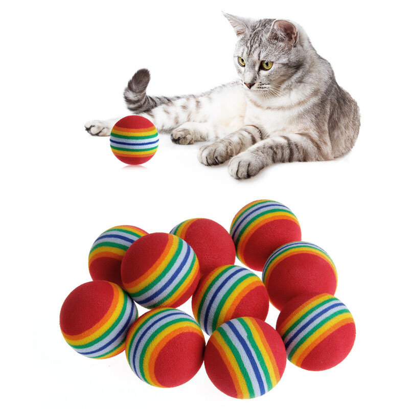1/5/10Pcs 4.2cm Rainbow Ball Cat Toy Colorful Ball Interactive Pet Kitten Scratch Natural Foam EVA Ball Training Pet Supplies