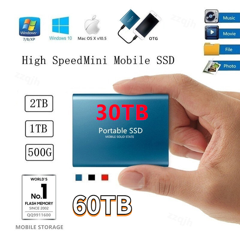 2022 العلامة التجارية الجديدة الأصلي SSD قرص صلب خارجي 8 تيرا بايت 16 تيرا بايت 30 تيرا بايت 60 تيرا بايت HD الخارجية USB القرص الصلب جهاز تخزين القرص ا...